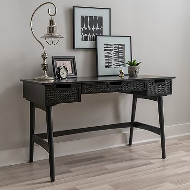 Linon Ryker Rattan 3-Drawer Desk