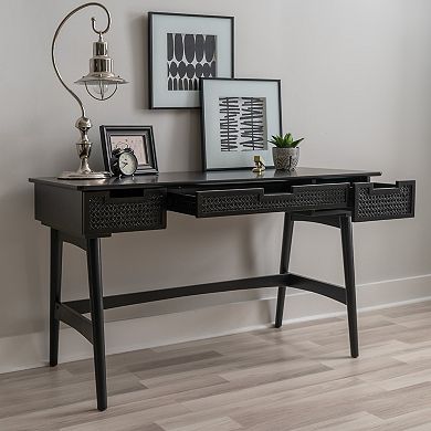 Linon Ryker Rattan 3-Drawer Desk