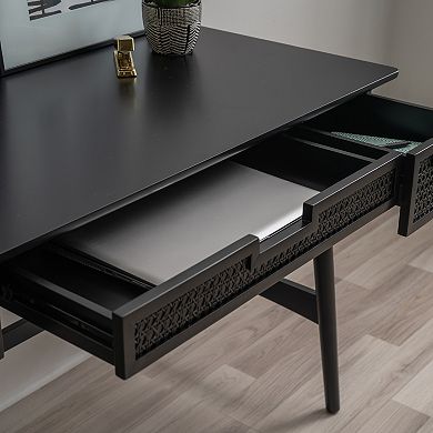 Linon Ryker Rattan 3-Drawer Desk