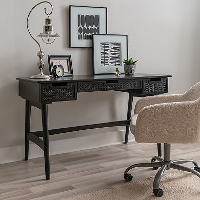 Linon Ryker Rattan 3-Drawer Desk