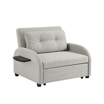 Linon Augustus Wide Convertible Chair Bed with Storage & Throw Pillow
