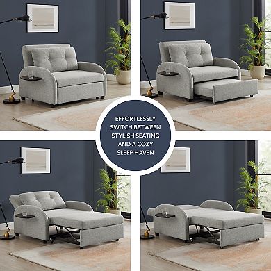 Linon Augustus Wide Convertible Chair Bed with Storage & Throw Pillow