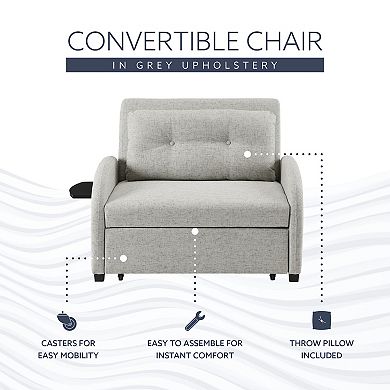 Linon Augustus Wide Convertible Chair Bed with Storage & Throw Pillow