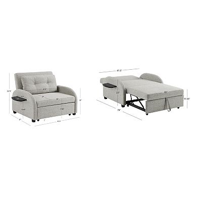 Linon Augustus Wide Convertible Chair Bed with Storage & Throw Pillow