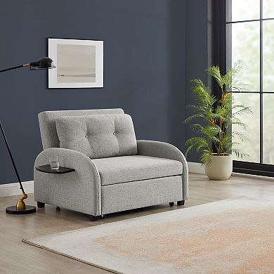 Linon Augustus Wide Convertible Chair Bed with Storage & Throw Pillow