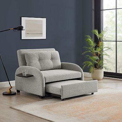 Linon Augustus Wide Convertible Chair Bed with Storage & Throw Pillow