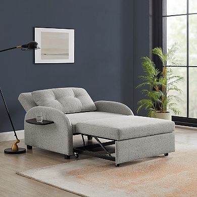 Linon Augustus Wide Convertible Chair Bed with Storage & Throw Pillow
