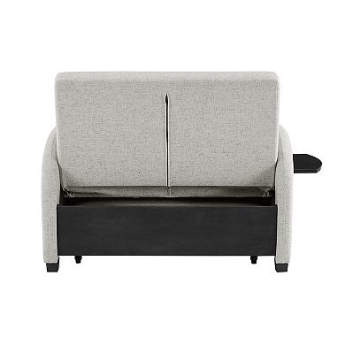 Linon Augustus Wide Convertible Chair Bed with Storage & Throw Pillow