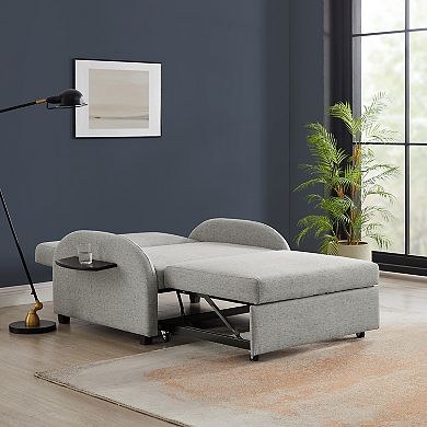 Linon Augustus Wide Convertible Chair Bed with Storage & Throw Pillow