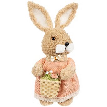 Northlight 10 Inch Plush Girl Easter Rabbit Decoration with Basket