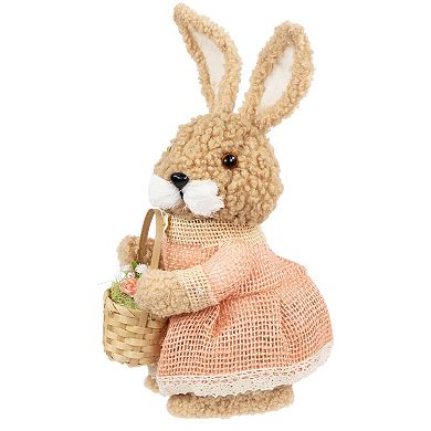 Northlight 10 Inch Plush Girl Easter Rabbit Decoration with Basket