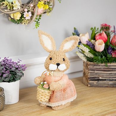 Northlight 10 Inch Plush Girl Easter Rabbit Decoration with Basket