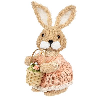 Northlight 10 Inch Plush Girl Easter Rabbit Decoration with Basket