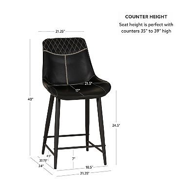 Linon Upholstered Counter Stool with Diamond Stitching