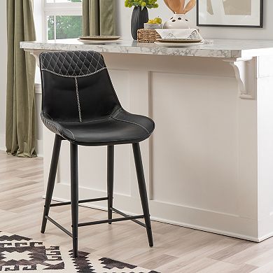 Linon Upholstered Counter Stool with Diamond Stitching
