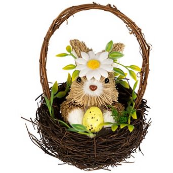 Northlight Rabbit with Twig Basket Easter Decoration 7 Inch Table Decor
