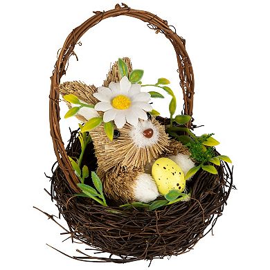 Northlight Rabbit with Twig Basket Easter Decoration 7 Inch Table Decor