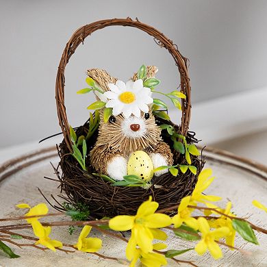 Northlight Rabbit with Twig Basket Easter Decoration 7 Inch Table Decor