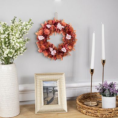 Northlight Silk Roses & Wooden Flowers Artificial 12-Inch Unlit Spring Wreath