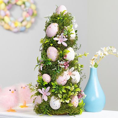 Northlight 14 Inch Floral & Foliage Easter Egg Tree Artificial Tree
