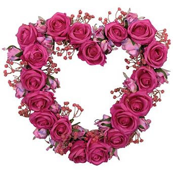 Northlight Blooming Rose Buds Artificial 16-Inch Heart Shaped Wreath