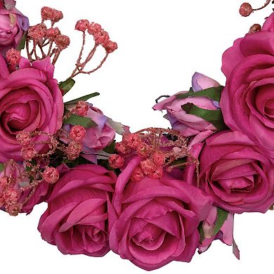 Northlight Blooming Rose Buds Artificial 16-Inch Heart Shaped Wreath