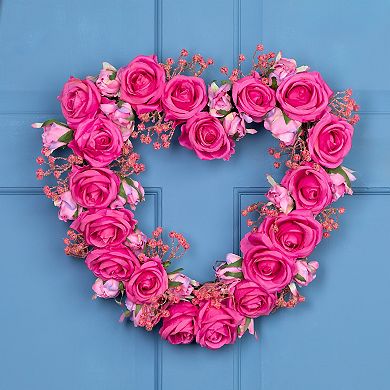 Northlight Blooming Rose Buds Artificial 16-Inch Heart Shaped Wreath