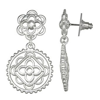 Napier Silver-Tone Coins Double Drop Earrings