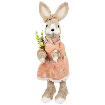 Northlight Rustic Girl Rabbit Easter Figure with Flowers Table Decor