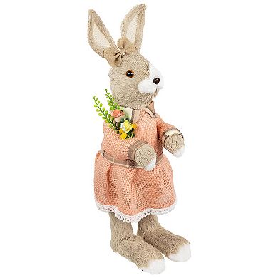 Northlight Rustic Girl Rabbit Easter Figure with Flowers Table Decor