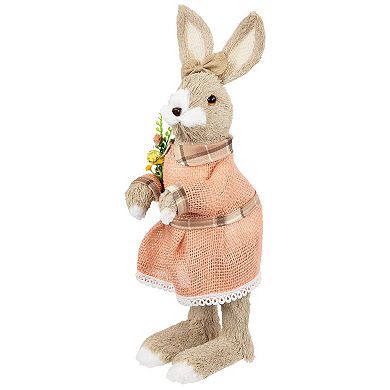 Northlight Rustic Girl Rabbit Easter Figure with Flowers Table Decor