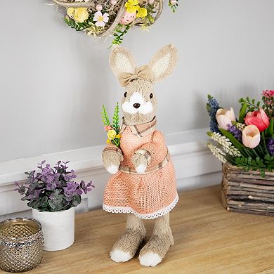 Northlight Rustic Girl Rabbit Easter Figure with Flowers Table Decor