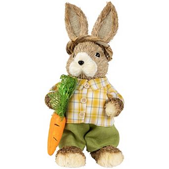 Northlight Rustic Boy Rabbit with Carrot Standing Easter Figure Table Decor