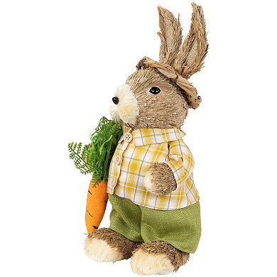 Northlight Rustic Boy Rabbit with Carrot Standing Easter Figure Table Decor