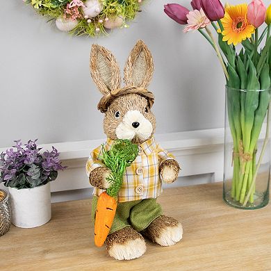 Northlight Rustic Boy Rabbit with Carrot Standing Easter Figure Table Decor