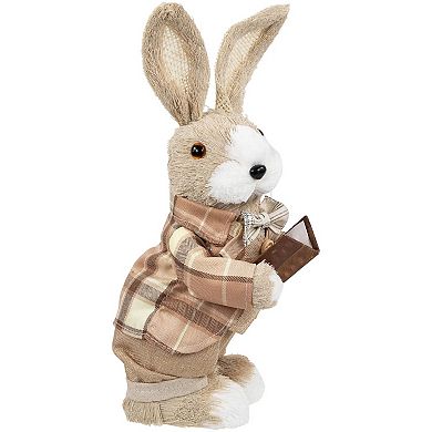 Northlight 12 Inch Easter Rabbit Figurine with Plaid Jacket Table Decor