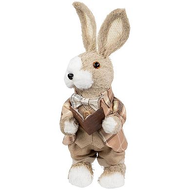 Northlight 12 Inch Easter Rabbit Figurine with Plaid Jacket Table Decor