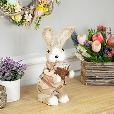Northlight 12 Inch Easter Rabbit Figurine with Plaid Jacket Table Decor