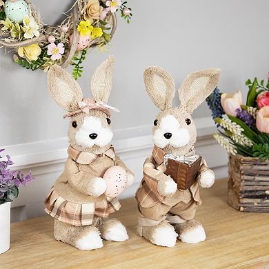Northlight 12 Inch Easter Rabbit Figurine with Plaid Dress Table Decor