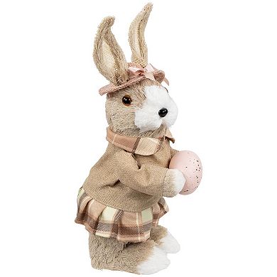 Northlight 12 Inch Easter Rabbit Figurine with Plaid Dress Table Decor