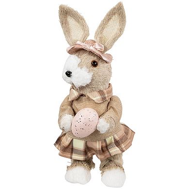 Northlight 12 Inch Easter Rabbit Figurine with Plaid Dress Table Decor