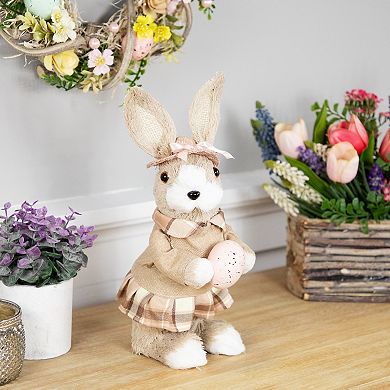 Northlight 12 Inch Easter Rabbit Figurine with Plaid Dress Table Decor