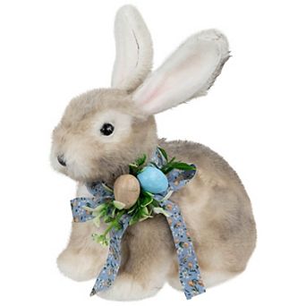 Northlight 8 Inch Plush Rabbit with Floral Bow Figurine Table Decor
