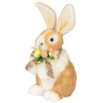 Northlight Plush Rabbit with Floral Bow Figurine Table Decor
