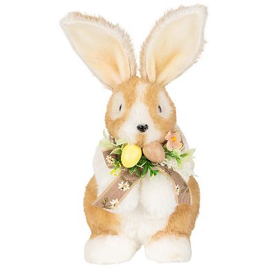 Northlight Plush Rabbit with Floral Bow Figurine Table Decor