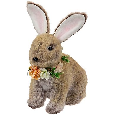 Northlight Plush Rabbit with Flower Wreath Figurine Table Decor