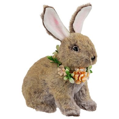 Northlight Plush Rabbit with Flower Wreath Figurine Table Decor