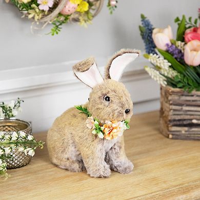 Northlight Plush Rabbit with Flower Wreath Figurine Table Decor