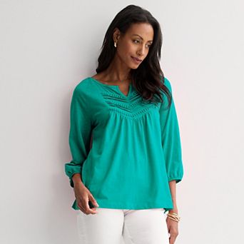 Women's Croft & Barrow® Bobble Split Neck Top