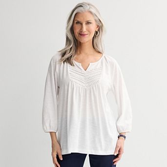 Women's Croft & Barrow® Bobble Split Neck Top